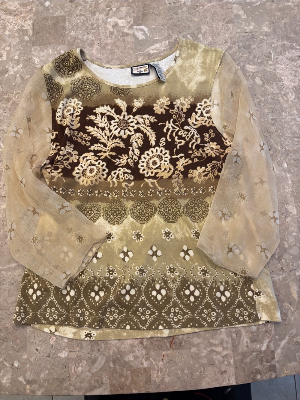 Caribbean Joe Olive Green and Brown Floral soft Top
